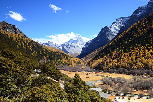 四川,亚丁,稻城,稻城亚丁,景区,甘孜州,藏族,自然,山水,雪山,风光,蓝天,天空,森林