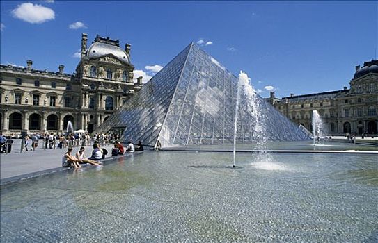 仪表,高,玻璃金字塔,正门入口,卢浮宫,巴黎,法国,欧洲