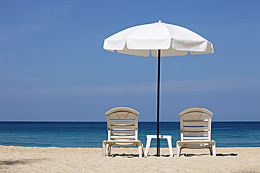 白色,伞,椅子,海滩