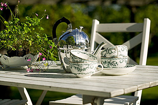 茶具,花园桌,乡村,闲适,瑞典