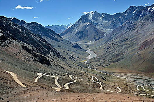 弯路,安第斯山脉,靠近,门多萨,阿根廷,南美