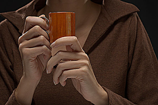 特写,女人,手,拿着,咖啡杯