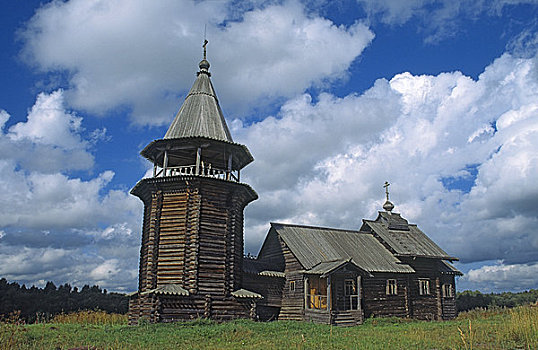 木质,教堂,卡瑞里亚,俄罗斯