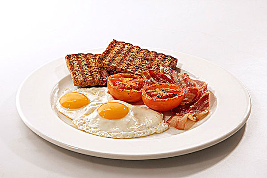 英国,早餐,煎鸡蛋,熏肉,全麦,吐司,西红柿