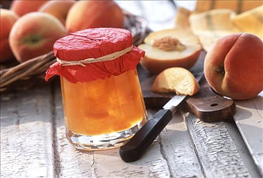 桃子蜜饯,酱罐,正面,新鲜,桃