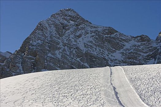 轨迹,左边,大雪,冰河,山丘,施蒂里亚,奥地利,欧洲
