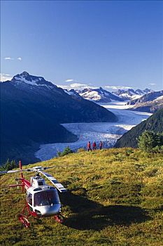 游客,享受,棉田豪冰河,雷,直升飞机,空中游览,旅游