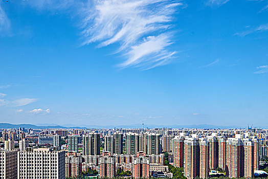 中国北京丰台区站在制高处向北俯视的风景,北京南部俯视景色