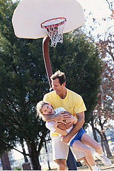 父亲,女儿,玩,篮球