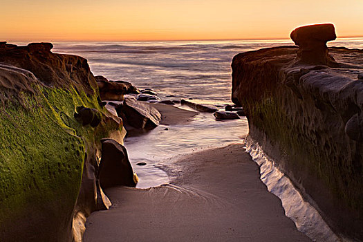 岩石构造,海滩,圣地亚哥,加利福尼亚,美国