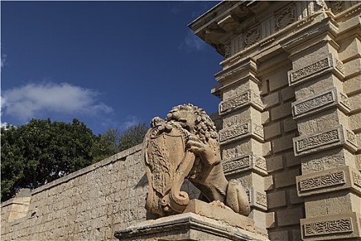 城门,石狮,中世纪,城镇,马耳他