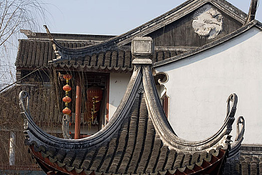 中国上海七宝古镇的古建筑特写