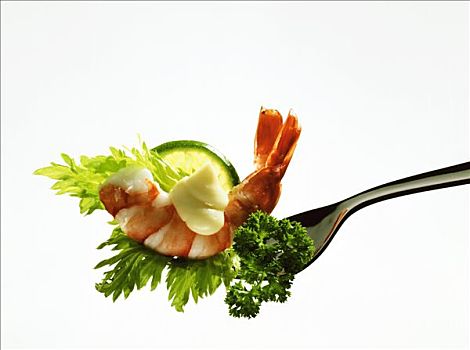 虾,叉子,莴苣
