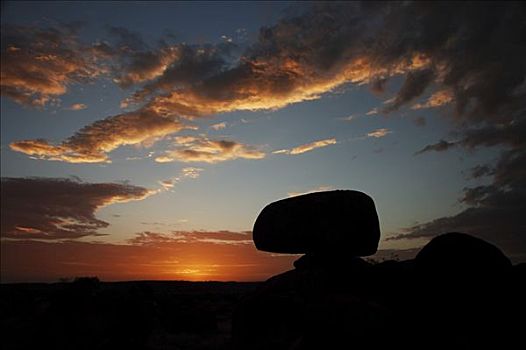剪影,魔鬼石,日落,北领地州,澳大利亚