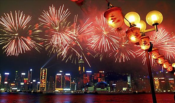 煙花,維多利亞港,春節(jié),香港