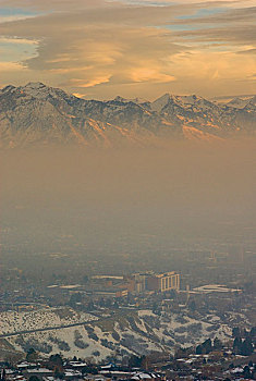 烟雾,空气污染,旗帜,顶峰,区域,看,东方,大学,犹他,医院,瓦沙奇山,盐湖城