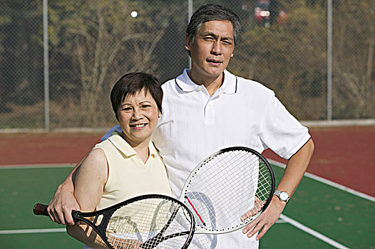 老人,亚洲人,伴侣,网球