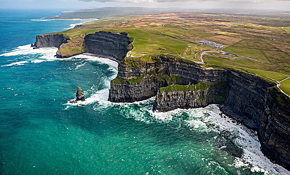 莫赫悬崖,塔,了望塔,岩石海岸,悬崖,克雷尔县,爱尔兰,欧洲