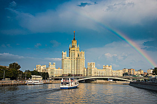 斯大林,塔,彩虹,莫斯科,河,俄罗斯,欧洲