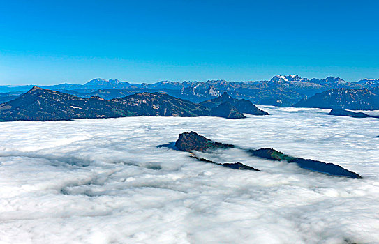 海洋,雾,上方,琉森湖,皮拉图斯,山脉,靠近,瑞士,欧洲