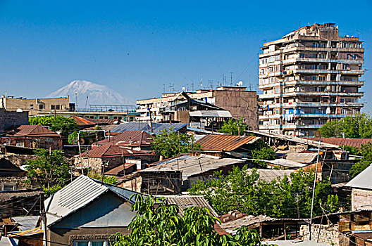 城市全貌,山,背景,亚美尼亚