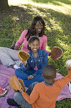 肖像,孩子,美国黑人,家庭,野餐,户外,公园