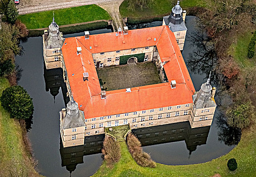 城堡,护城河,高尔夫球杆,水上古堡,北莱茵威斯特伐利亚,德国