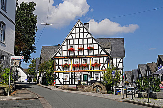 餐馆,历史,中心,半木结构房屋,区域,北莱茵威斯特伐利亚,德国,欧洲
