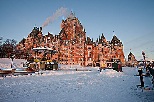 冬天,风景,木板路,建造,旁侧,地标,酒店,进取,加拿大,魁北克城,魁北克