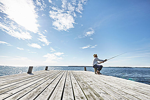 中年,男人,钓鱼,码头,瑞典