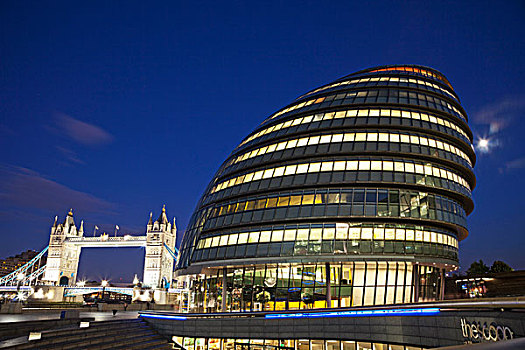 市政厅,桥,背景,南华克,伦敦,英格兰