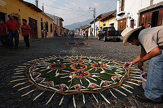 中美洲,危地马拉,安地瓜危地马拉,制作,花,地毯,街上,队列,圣周