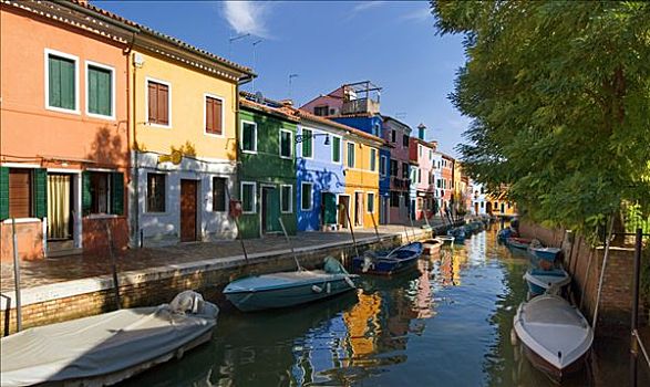 全景,城市,多彩,涂绘,房子,运河,布拉诺岛,威尼斯,意大利,欧洲