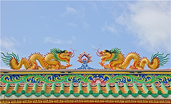 金色,龙,中国寺庙,屋顶