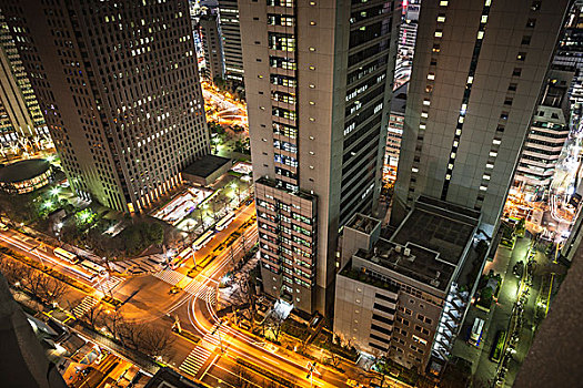 街道,交通,夜晚,东京,日本