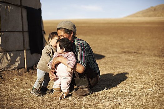 母子,蒙古包,国家公园,蒙古
