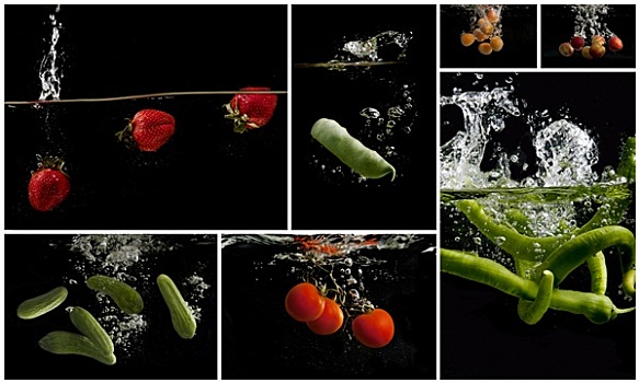 抽象拼贴画,不同,蔬菜,水