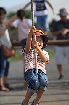 日本人,男孩,玩,人猿泰山,绳索