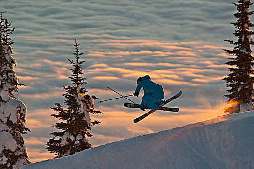 滑雪,日落,白鲑,蒙大拿