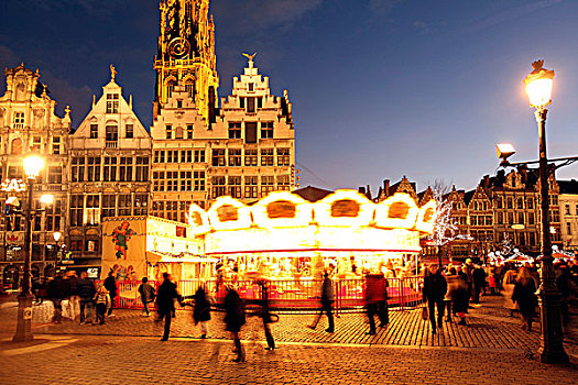 圣诞市场,市政厅,大广场,围绕,老,行会,房子,历史,中心,安特卫普,佛兰德斯,比利时,欧洲