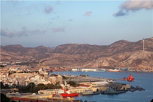 航拍,俯视,港口,卡塔赫纳,区域,穆尔西亚,西班牙