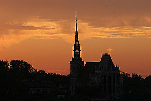 法国,贝壳,日落,上方,教堂