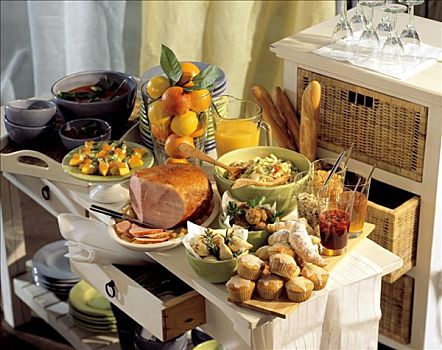 早午餐,自助餐,烤火腿,松糕,沙拉,水果