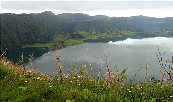 湖岸,风景,亚速尔群岛