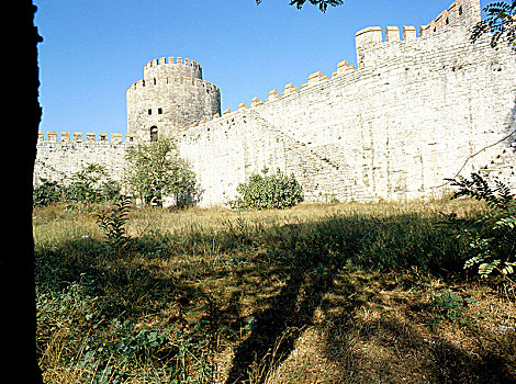 塔,局部,要塞,防护,老,君士坦丁堡
