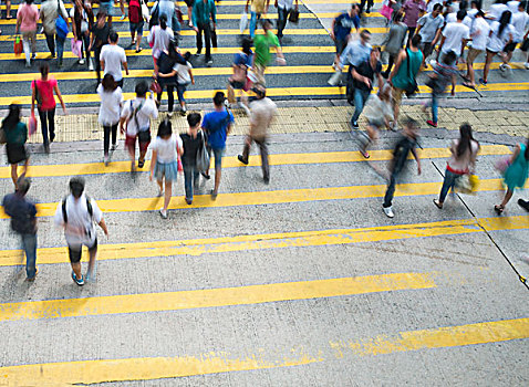 忙碌,城市,人,人行横道,街道,香港,中国