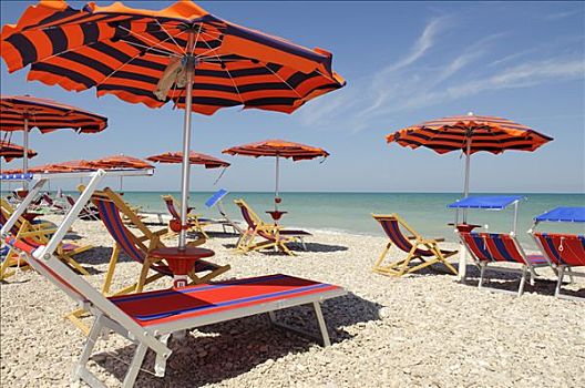 阳伞,折叠躺椅,海滩,欧洲