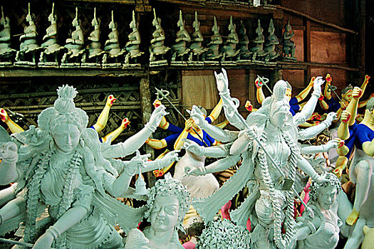 粘土,神像,印度教,女神,工作间,白天,节日,孟加拉,2008年