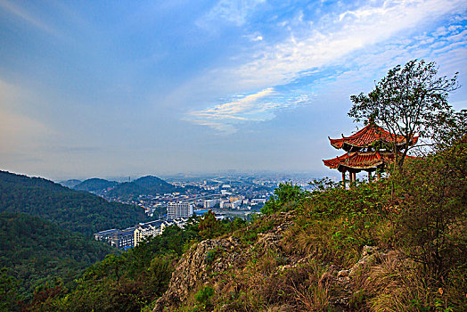 东钱湖,城镇,高山,树林,亭子,建筑