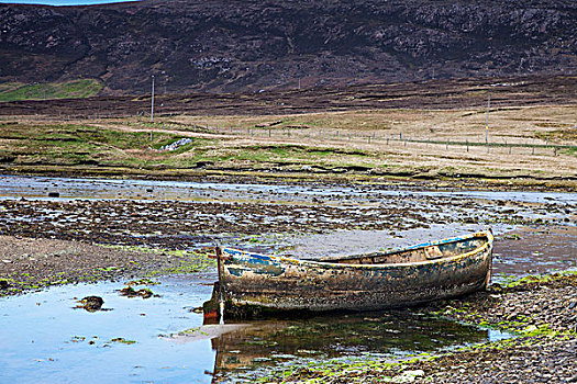 老,划桨船,浅水,设得兰群岛,苏格兰